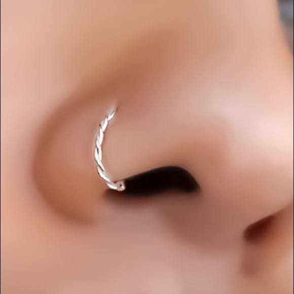 925 Sterling Fake/Faux Clip On Twisted Nose Ring Hoop Cheater/Faker Piercing - Picture 1 of 6